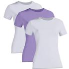 Kit 3 Camiseta Proteção Solar Feminina Manga Curta Uv50+ 2 Brancas 1 Lilás