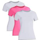 Kit 3 Camiseta Proteção Solar Feminina Manga Curta Uv50+ 2 Brancas 1 Rosa 1