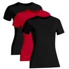 Kit 3 Camiseta Proteção Solar Feminina Manga Curta Uv50+ 2 Pretas 1 Vermelha