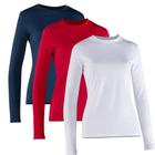 Kit 3 Camiseta Proteção Solar Feminina Manga Longa Uv50+ 1 Preta 1 Marinho 1 Branca