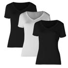 Kit 3 Camiseta Proteção Solar Gola V Feminina Manga Curta Uv50+ 2 Pretas 1 Branca