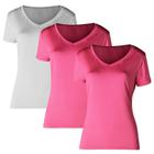 Kit 3 Camiseta Proteção Solar Gola V Feminina Manga Curta Uv50+ 2 Rosa 1 Branca
