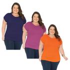 Kit 3 Camiseta T-Shirt Feminina Plus Size Moda Jovem Fresquinha Estica Maravilhosa Veste 52