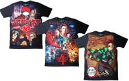 Kit 3 Camisetas Camisas Animes Series Naruto Demon Slayer