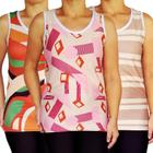 Kit 3 Camisetas Femininas Regatas Básicas Peças Sortidas Costas em Branco Suplex Light PP Plus Size