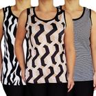 Kit 3 Camisetas Femininas Regatas Básicas Peças Sortidas Costas em Preto Suplex Light PP Plus Size