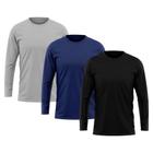 Kit 3 Camisetas Masculina Manga Longa Lisa Básica Segunda Pele Proteção Solar UV 50+