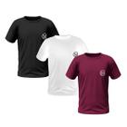 Kit 3 Camisetas Masculinas Manga Curta Bordada Premium (Preto, Branco, Vinho)