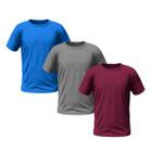 Kit 3 Camisetas Masculinas Manga Curta Lisa Premium (Azul, Cinza, Vinho)