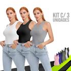 KIT 3 Camisetas REGATAS BABY LOOK ALGODÃO Tshirt Blusinha Feminina Academia Corrida Yoga 638