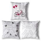 Kit 3 Capas De Almofada 40X40 Estampadas Vintage Bike Branco