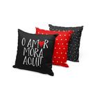 Kit 3 Capas De Almofadas Amor Mora Preto E Vermelho 40X40 - Kombigode