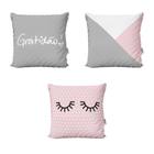 Kit 3 Capas De Almofadas Rosa Decorativas Gratidão Para Sofa - Novadecora