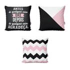 Kit 3 Capas De Almofadas Rosa E Preto Com Frases Decorativas - Novadecora