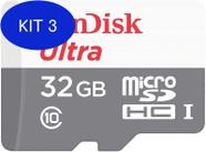 Kit 3 Cartao De Memoria 32Gb Micro Sd + Adapt Sd Classe 10
