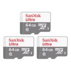 Kit 3 Cartão Memória Micro SD Sandisk 64GB Classe 10 Ultra