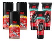 Kit 3 Cera Spray Protetora 3M 300ML + 3 Silicone Gel 3M Auto Brilho Para Plasticos Couro Borrachas