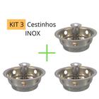 Kit 3 Cestinho Ralo Ralinho Inox Pia Cozinha Valv Americana