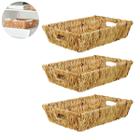 Kit 3 Cestinhos organizadores palha natural com alça cesta decorativa servir fruta pães café cozinha