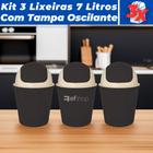 Kit 3 Cesto De Lixo Lixeira c/ Tampa Basculante 7L de 37cm - Usual Utilidades