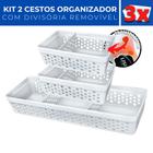 Kit 3 Cesto Organizador Rattan c/ Divisória Removível P G