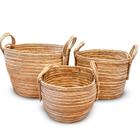 Kit 3 Cesto Organizador Seagrass Fibra Natural Palha Decorativo Cachepo para Planta Feito a Mão Artesanal Empilhável Cachepot Balaio de Roupas