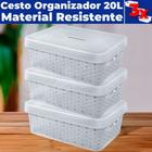 Kit 3 Cestos Organizadores C/ Tampa Armário Gaveta Lavanderia 20L (46X34)