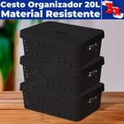 Kit 3 Cestos Organizadores C/ Tampa Armário Gaveta Lavanderia 20L (46X34) - Usual Utilidades