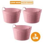 Kit 3 Cestos Organizadores Circular Plástico Rosa 30L Sanremo