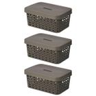 Kit 3 Cestos Organizadores com Tampa 4,5 Litros 26x18x11 Caixa Organizadora Multiuso Rattan - Usual Ud 2