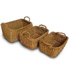 Kit 3 Cestos Seagrass Fibra Natural Organizador Multiuso Cesta de Palha Decorativo Retangular Vime