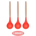 Kit 3 Colher Silicone Arroz Vermelho Resistente Cabo Bambu