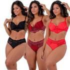 kit 3 conjunto de langerie feminino calcinha e sutia com bojo renda roupa intima feminina atacado