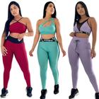 Kit 3 Conjunto feminino de academia básico calça e top liso