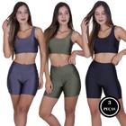 Kit 3 Conjunto Top Short 3D Academia Fitness - KIT 3 MICHELE CINZA VERDE PRETO - BELLA DA SERRA MODAS