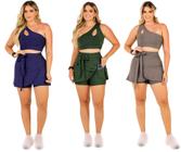Kit 3 Conjuntos Feminino Short Saia Com Bolso e Top Cropped Fitness Modesta Beach Tennis Academia Treino The Start