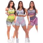 Kit 3 Conjuntos Femininos Top e Shorts Sports Para Academia Tendência Fit Dance