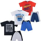 Kit 3 conjuntos infantil juvenil masculino verão Bermuda Moletinho e Camiseta roupa menino tamanho 10 12 14