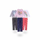 Kit 3 Conjuntos Infantis Feminina Com Blusas Meia Estação e Calças Leg Estampadas de Inverno