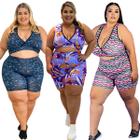 Conjunto fitness Plus Size Marinho com cortes Rosa (top+calça