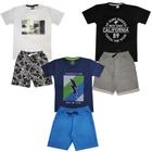 Kit 3 Conjuntos Verão Infantil Juvenil Masculino Camiseta reforço na gola e Bermuda Moletinho cadarço Roupa Menino Tamanhos 10 12 14 16