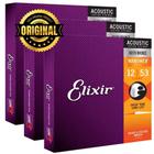 Kit 3 Cordas Elixir .012 Light Bronze 80/20 para Violão Aço Nanoweb - 11052