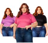 Kit 3 Cropped Blusinha Gola Alta Gringa Plus Size Malha