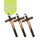 Kit 3 Cruz Crucifixo de Madeira 44cm Atacado Revenda