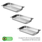 Kit 3 Cubas Gastronomicas GN 1/1 x 65mm Profundidade em Aço Inox 304