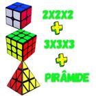Kit 3 Cubo Mágico 2x2x2+3x3x3+pirâmide Profissional Qiyi Moyu black