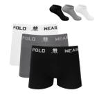 Kit 3 Cueca Boxer Polo Wear Microfibra Sortido + 3 Meias M4