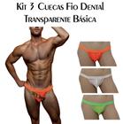 Kit 3 Cuecas Fio Dental Masculina Transparente Básica Sexlord - Peças Variadas