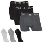 Kit 3 Cuecas Polo Wear Premium + 3 Pares de Meias Cano curto Lupo Poliamida