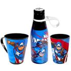 Kit 3 em 1 Capitão América Copo Garrafa e Caneca Estampados